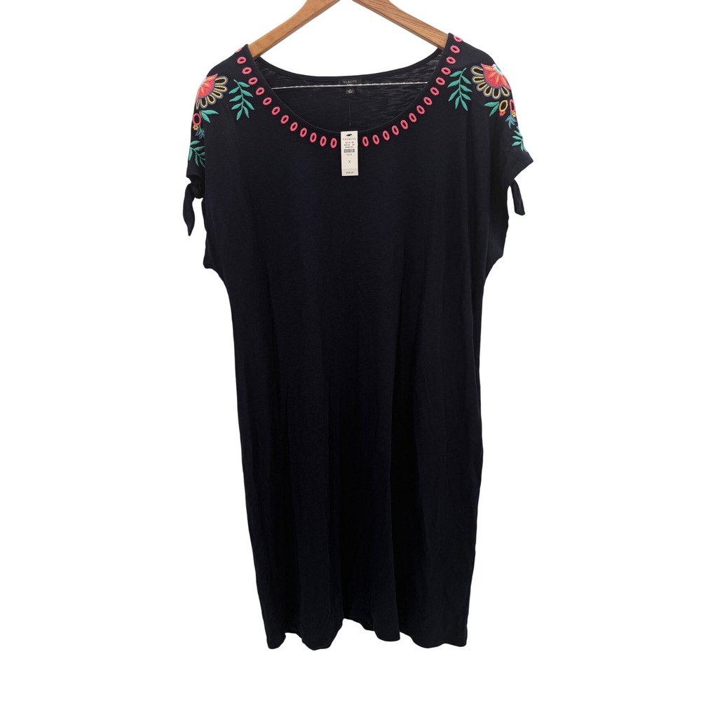 Talbots Plus Size X Embroidered Tie Sleeve Tunic Dress‎ Black New